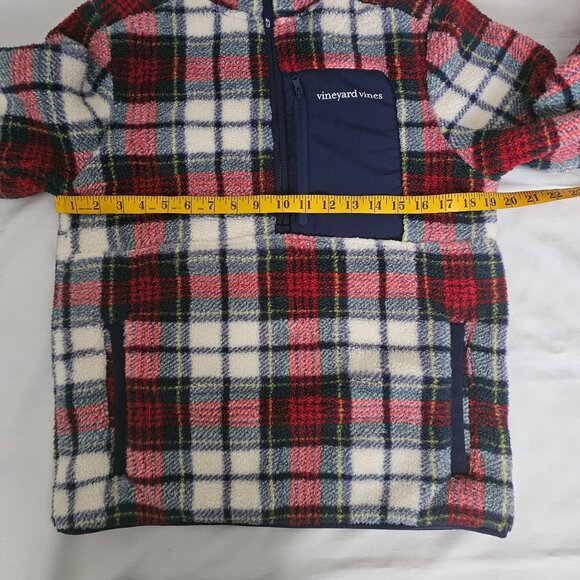 Vineyard Vines Red/Navy Blue Plaid Sherpa Fleece Half Zip Pullover Sweater XS - Picture 11 of 13